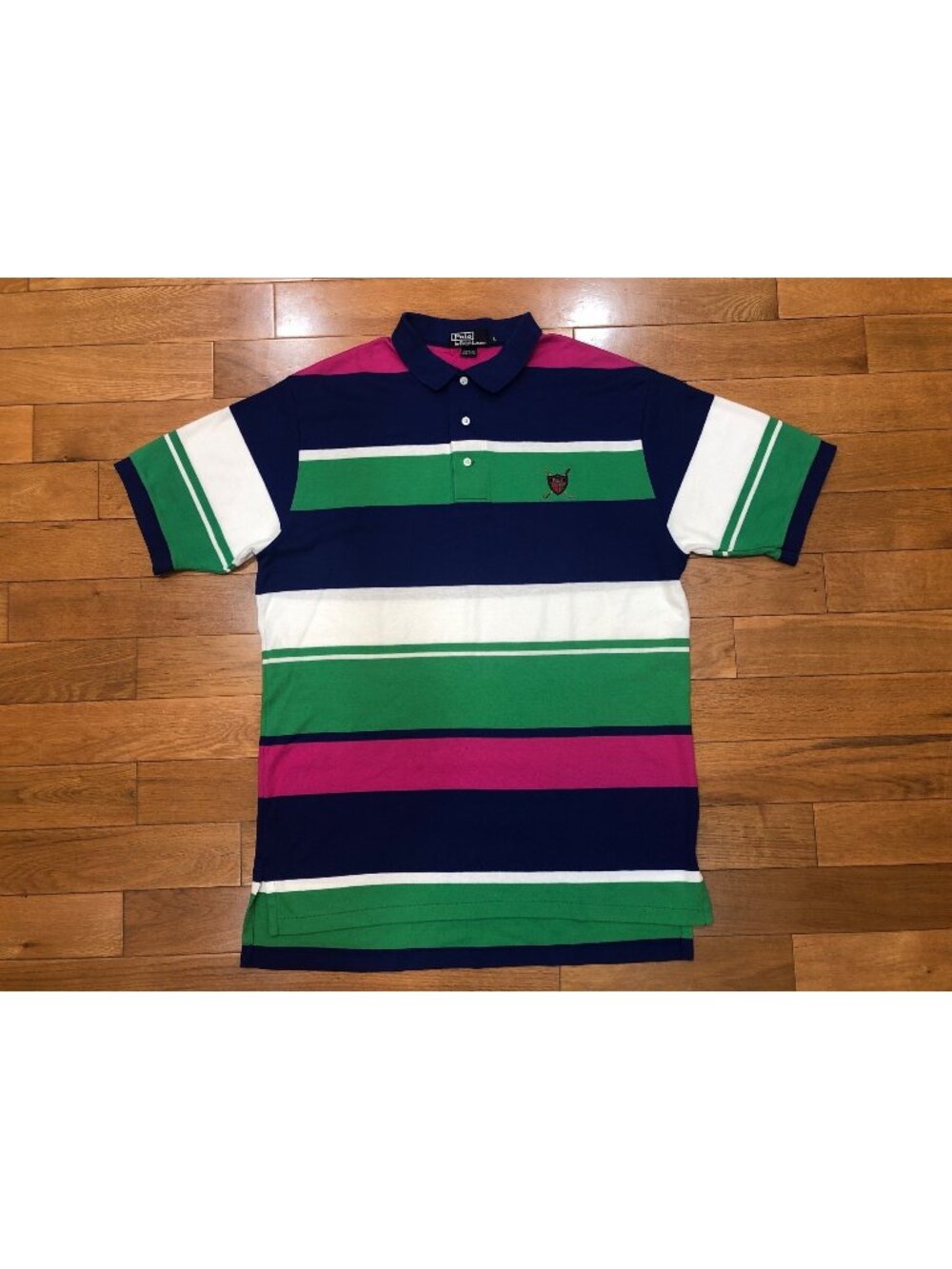 Vintage Polo Ralph Lauren 100% Cotton Multicolor Wide Stripe Golf Polo Size L